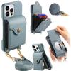 YDIJCYAN Cover per iPhone 15 PU+morbida TPU Flip Wallet Custodia posteriore magnetica con porta carte di credito, cordino per collo di protezione,blu