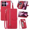 MOJIA Custodia Portafoglio per Xiaomi 17T Pro, Pelle PU Flip Cover per Telefono con Guscio Interno in TPU, Multifunzione Porta Carte con Cinturino Polso. Rosso
