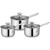 SWISS HAUS - Set di pentole in acciaio inox da 6 pezzi - Collezione Davos - Adatto a tutti i piani cottura- 3 pentole Ø 16x10,5, 18x11,5, 20x12,5 cm - Coperchi in vetro - Fondo composito