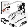 Mapille Set Apribottiglie Vino 5 Pezzi a Leva, Cavatappi Manuale in Lega di Zinco con Versatore, Tappo, Taglia Capsule e Spirale Intercambiabile, Accessori per il Vino