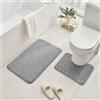 AMFUN 2 Pezzi Tappeto da bagno in Flanella, Tappeto Bagno Assorbente, Tappetino da Bagno Antiscivolo a U, Assorbente, Lavabile (Grigio chiaro, 50 x 80 cm & 40 x 50)