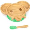 bambuswald© Set di Stoviglie per Neonati e Bambini, Stoviglie per Bambini, Cucchiaio, Piatto, Ciotola, Sostenibile ed Ecologico, Set di Stoviglie per Colazione, Piatti con Ventosa, Elefante Verde