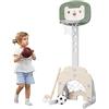 COSTWAY Basket per Bambini Centro Attività Multifunzione - Palla Canestro, Calcio e Golf, Mazza da Golf e Palle incluese, per Bambini, Altezza Regolabile (Leone Verde)