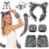 Xerteam Costume da lupo per bambini, 8 pezzi, costume peloso con orecchie e coda da lupo, maschera, scaldamuscoli, guanti senza dita, tatuaggio, travestimento per bambini, per Halloween, carnevale