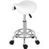 TactFire Sgabello con Ruote Regolabile in Altezza in Pelle PU, Sedia da Lavoro Imbottita con Cuscino in Pelle, per Casa, Parrucchiere,Ufficio (1, Bianco)