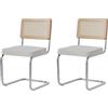 BenyLed Set di 2 Sedie da Pranzo in Velluto con Gambe in Metallo Cromato; Sedie da Cucina Moderne con Schienale in Legno Massiccio Rattan e Robuste Gambe in Metallo (Bianco Pile polare)