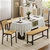 FEONASE Set 4 Sedie Sala da Pranzo-2 Sedie Ergonomiche & 2 Panche, MDF e Struttura in Metallo, Sedie da Cucina per Casa, Appartamento o Spazi Ridotti (Rovere)