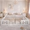 ZSSWSS Letto Montessori Doppio 2x90x200 in Legno Massello, Letto Bambini con Sponde di Sicurezza, Letto a Terra per Cameretta, Letto Bambini Montessori con Rete a Doghe, Bianco