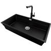 PRIMAGRAN Lavandino sottotop al Mobile 90cm + Rubinetto, 86x47cm | Set: Rubinetto BW3010 + Kit di scarico + Lavello in Granito a 1 Vasca - Prague 90 Level, Nero