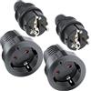 AXFEE 4 Pezzi Spina Schuko 250V 16A, Spina Schuko Volante In Gomma- Nero | 2 Spina + 2 Presa, IP44, con Protezione Antipiega della Coppia, Spina Esterna Maschio e Femmina, per Cavi Interni ed Esterni