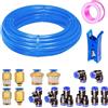 HUAZIZ Tubo pneumatico in poliuretano, 15 m, flessibile, per aria compressa, esterno 8 mm x interno 5 mm, blu, con connettore pneumatico Air Push (Y/T/L/I)