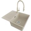 PRIMAGRAN Lavandino Angolare al Mobile 45cm + Rubinetto, 62x50cm | Set: Rubinetto BW6030 + Kit di scarico + Lavello in Granito a 1 Vasca - Copenhagen, Beige
