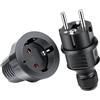 AXFEE 2 Pezzi Spina Schuko 250V 16A, Spina Schuko Volante In Gomma- Nero | 1 Spina + 1 Presa, IP44, con Protezione Antipiega della Coppia, Spina Esterna Maschio e Femmina, per Cavi Interni ed Esterni
