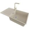 PRIMAGRAN Lavandino da Cucina al Mobile 60cm + Rubinetto, 90x50cm | Set: Rubinetto BW3010 + Kit di scarico + Lavello in Granito a 1 Vasca - Copenhagen Top, Beige