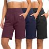 Neer Confezione da 3 Bermuda da Donna, Pantaloncini Estivi Sportivi e Casual a Vita Alta, Elasticizzati,Lunghi al Tasche(S)