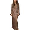 NOLLAM Estivi Abito da Donna a Pieghe con Maniche a Campana, Scollo Tondo, Tinta Unita, in Tinta Unita, Abito Maxi Plissettato Svasato con Cintura, Maniche Lunghe, Autunno Casual Mare Spiaggia