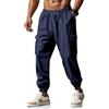 OLIPHEE Pantaloni Uomo Lino Estivi Lunghi con Tasche e Elastico in Vita Casual Pantaloni Cargo Leggeri Uomo Comodo Loose Fit Pantalone Spiaggia Baggy Pants Primavera Blu Scuro XXL