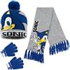 Get Trend Sonic The Hedgehog Cappello Bambino, Set Invernale Cappello Sciarpa e Guanti (4-15 Anni, Blu/Grigio Sonic 3 Pezzi)