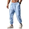 OLIPHEE Pantaloni Uomo Lino Estivi Lunghi con Tasche e Elastico in Vita Casual Pantaloni Cargo Leggeri Uomo Comodo Loose Fit Pantalone Spiaggia Baggy Pants Primavera Blu M