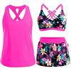 Generic Tankini da donna con pantaloncini, costume da bagno con controllo della pancia, 3 pezzi, top sportivo, estivo, per spiaggia e piscina, rosa, XXL