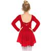 Beyove Ragazze Balletto Vestiti Senza Schienale Balletto Abito Cotone Manica Lunga Balletto Body Balletto Body Danza Bambini Danza Corpo con Gonna Tutu Rosso 130
