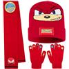 Get Trend SONIC THE HEDGEHOG Set Guanti Cappello e Sciarpa Bambini, 3 Pz Morbido Accessori Invernali Ragazzo, Regalo Gamer (Rosso Knuckles 3 Pcs)