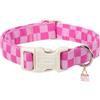 Unique Style Paws Collare per cani in cotone a quadri rosa con ciondolo a forma di cupcake, collare regolabile con sgancio rapido e robusto anello a D per cani di taglia piccola, media e grande