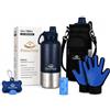 PrimoNest Kit 5 in 1 per Cani | Bottiglia Termica 1000 ml con Borsa da Trasporto, Dispenser con 3 Rotoli Sacchetti e 2 Guanti da Toelettatura