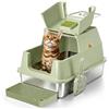 Eosarcu Lettiera per Gatti in Acciaio Inox, Lettiera Gatto Chiusa XXL, 60 x 40 x 39 cm Toilette per Gatti Grande XL con Pala, Cassette igieniche per gatto, Doppio Strato Opaco (Klappdeckel-Verde)
