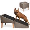 Velora Home&Living VELORA H&L Rampa per Cani Marrone chiaro - 2 in 1 Pouf e Rampa, Scaletta Pieghevole per Divano, Struttura in Legno Robusta, Rivestimento in Velluto, Superficie Antiscivolo per Cani e Gatti