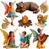 Mood Lab Set di 9 statuette per giardino delle fate in miniatura, accessori da campeggio, per esterni o per la casa