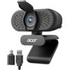 acer Webcam 1080p USB Plug and Play Webcam per PC con cancellazione del rumore Microfoni Computer Camera per desktop Streaming Gaming Riunioni online Grandangolo Privacy Cover Adattatore A-to-C Facile