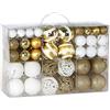 Bakaji Confezione 100 Palline Di Natale Diametro 3/4/6 cm Addobbi e Decorazioni Per Albero Di Natale (Bianco Oro)