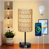 Rayofly Lampada da Comodino Touch Dimmerabile, Lampada da Letto con Funzione di Ricarica Porte USB A+C, Lampada da Tavolo Vintage con Paralume in Rattan e Lampadina LED per Camera da Letto e Soggiorno
