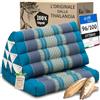 livasia cuscino thai 1 segmento - 75x50x8cm - triangolare per sedersi, cuneo kapok, cuscino per la schiena pieghevole, materassino thai, fatto a mano (Azzurro)