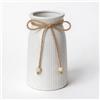 UoYeet Vaso in ceramica alto 15 cm per decorazione domestica, colore bianco, vaso a coste con fiocco spago, piccolo vaso decorativo per erba della pampa, centrotavola rustico bohémien, mensola e soggiorno