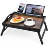 VASMIA Vassoio letto con gambe pieghevoli, per la prima colazione in bambù per mangiare, servire o usare come vassoio, scrivania portatile per laptop, vassoio per snack, Nero e Marrone Vintage