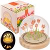 MIJOMA Mini lampada decorativa a LED a forma di tulipano, con base in legno, 10 x 10 cm, lampada da tavolo a batteria, luce bianca calda, elegante accessorio per la casa (corallo)