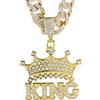 Halukakah Collana con Corona di Diamanti KING per Ragazzi,Placcato Oro 18k,Diamanti di Laboratorio Incastonati,Pendente Lettere 3D Bubble e 15MM Catena Cuban Link 45cm,Regalo Hip Hop per Figlio,Nipote