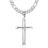 KRFY Ciondolo Croce Argento Sterling 925 con Collana a Catena Figaro Acciaio Inossidabile con Taglio Diamante Collana Pendente a Croce Bordo Smussato Altamente Lucidato Uomo Donna 46/51/56/61/66/76CM