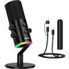 NEEWER DM03 Microfono Dinamico RGB USB/XLR con Muto Antirumore AI Controllo del Guadagno Mic e Volume Cuffie, Monitor TRS 3,5mm, Supporta App NEEWER MIC/EQ/Sinc Musica per PC Video Gioco Podcast Canto