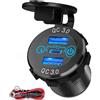 Qidoe Caricabatteria Presa USB C 12V per Auto: PD 2.0 20W Doppio QC 3.0 Prese USB per Auto da Incasso in Alluminio Impermeabile con Interruttore per 12V/24V Auto Moto Barca Camper Camion Golf Cart Caravan