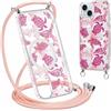ZhuoFan Magnetica Custodia per iPhone 15 6,1 con Cordino, Trasparente Case Aesthetic Estivi Modello Tartaruga Rrosa Disegni Cover Compatibile con MagSafe Protezione Collana Cellulare Femmina, 03
