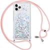 Vauki Cover per iPhone 11 Pro con Cordino, Trasparente Glitter Liquido Antiurto Brillantini Tracolla Custodia, Antiurto Antigraffio Silicone Bumper Laccio Protettivo Case per iPhone 11 Pro, Argento