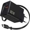 Kryolithm GaN - Caricatore rapido USB C da 65 W, con cavo di ricarica retrattile e supporto magnetico, 3 porte retrattili, per iPhone 17-12, Galaxy S25/S24, iPad, telefoni cellulari