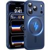 FNDMIL Magnetico Forte per iPhone 17 Pro Cover con Magnetica | Protezione Della Fotocamera, Antiurto Militare, Anti-Impronta Antigraffio, Custodia Sottile Traslucido Opaco, Blu