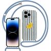 Xylota Righe Cover Cordino per iPhone 16 Pro Max, Estivi Aesthetic Striped Disegni Limone Custodia con Corda Collana Tracolla Laccio, Sottile Silicone Morbido Antiurto Protettiva Case, Blu Stripes 01