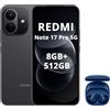 XIAOMI Redmi Note 17 Pro 5G,Smartphone 8G+512GB,6.83 1.5K AMOLED display,120Hz,8340mAh Silicon-Carbon Battery,50MP Main Camera,67W HyperCharge,Nero,incluso auricolari smart incluso blu