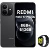 XIAOMI Redmi Note 17 Pro 5G,Smartphone 8G+512GB,6.83 1.5K AMOLED display,120Hz,8340mAh Silicon-Carbon Battery,50MP Main Camera,67W HyperCharge,Nero,incluso Smart Watch