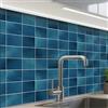 KitchenYeah© Paraschizzi Cucina Adesivo Pannello Parete Paraspruzzi | 60x80 cm - Lavandino Decorativo Ceramica - Texture - Piastrella - Blu